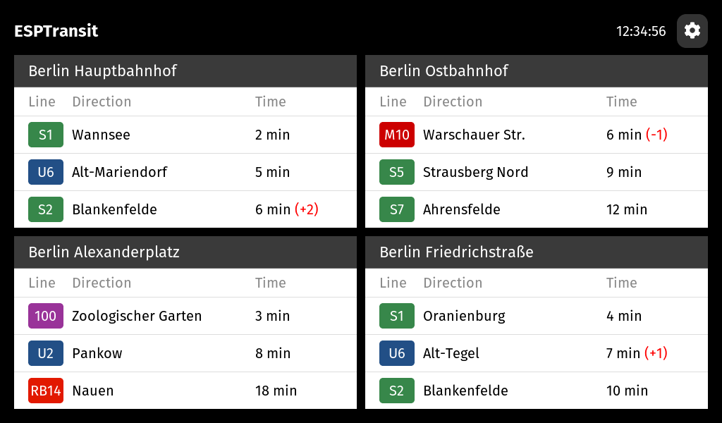 Departures board showing 4 stations in split mode
